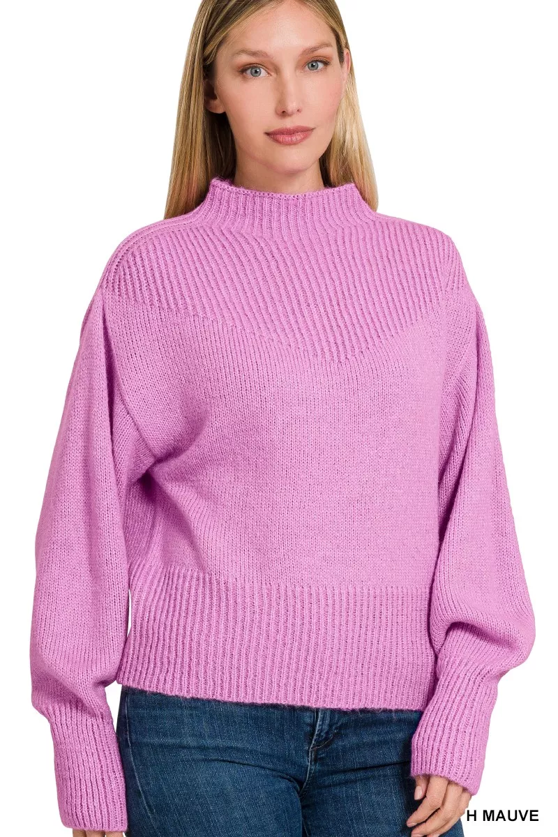 Balloon Sleeve Mock Neck Sweater, image 2