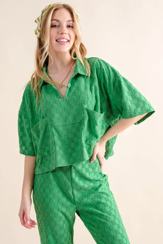 Brushed Texture Checker Board Pattern Casual Top, image 2