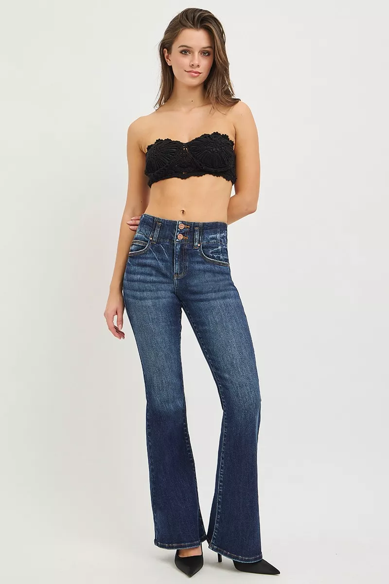 High Rise Flare Jeans With Seam Detail Waistband, image 5