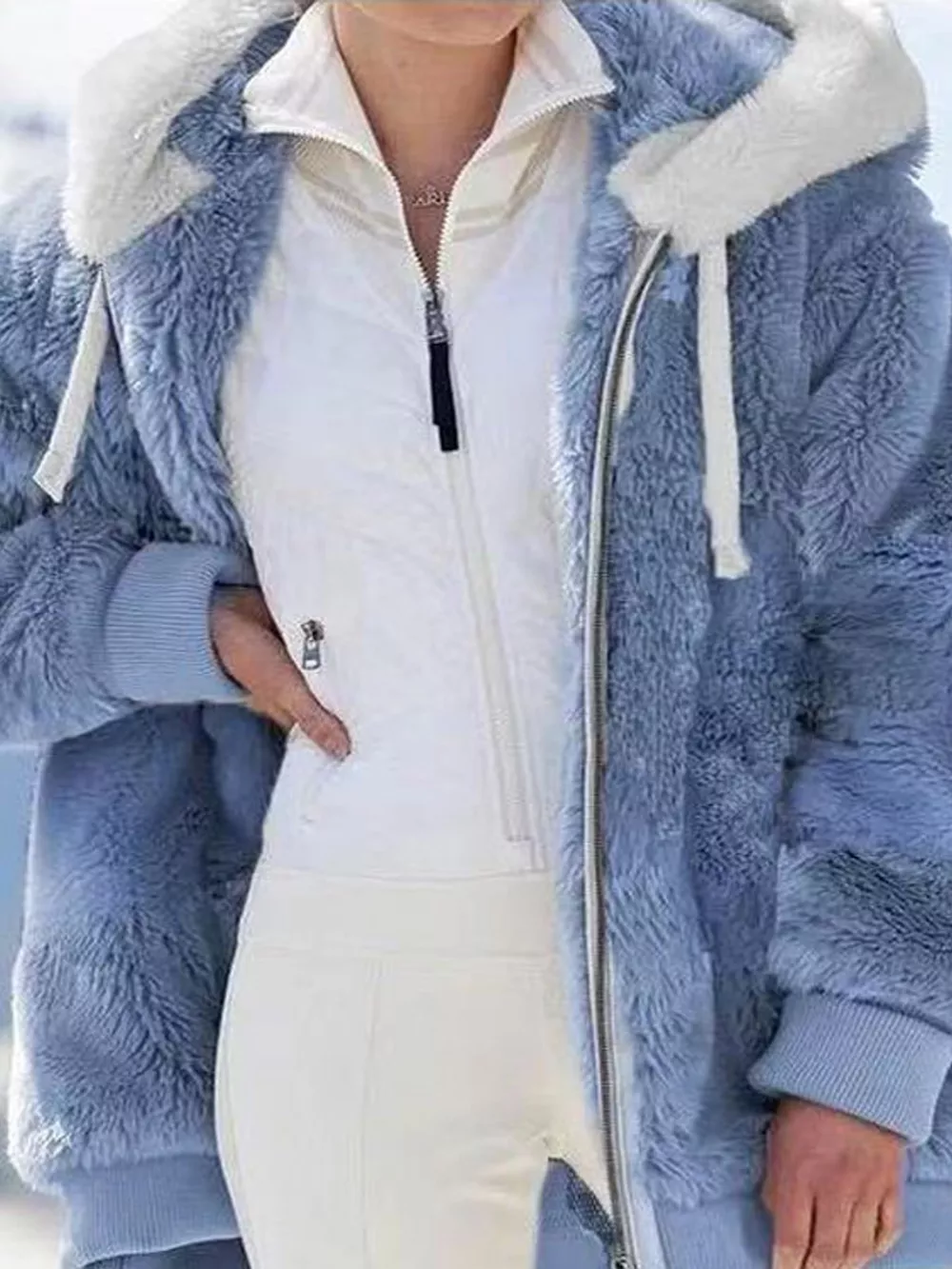 Full Size Faux Fur Zip Up Hooded Outerwear Plus Size, image 17