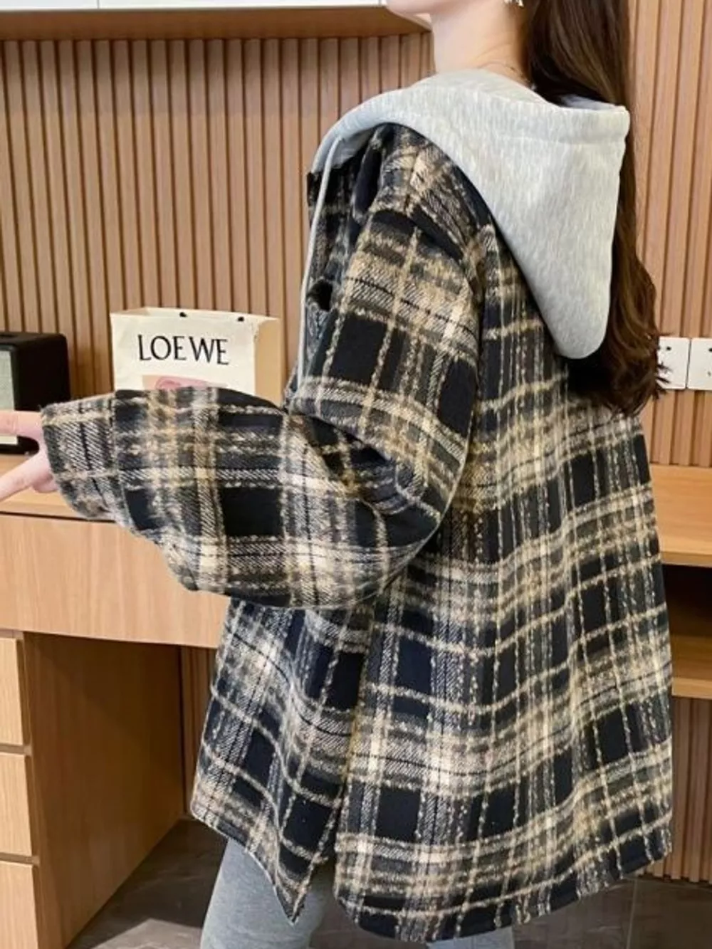 Plaid Button Up Hooded Shacket, image 8