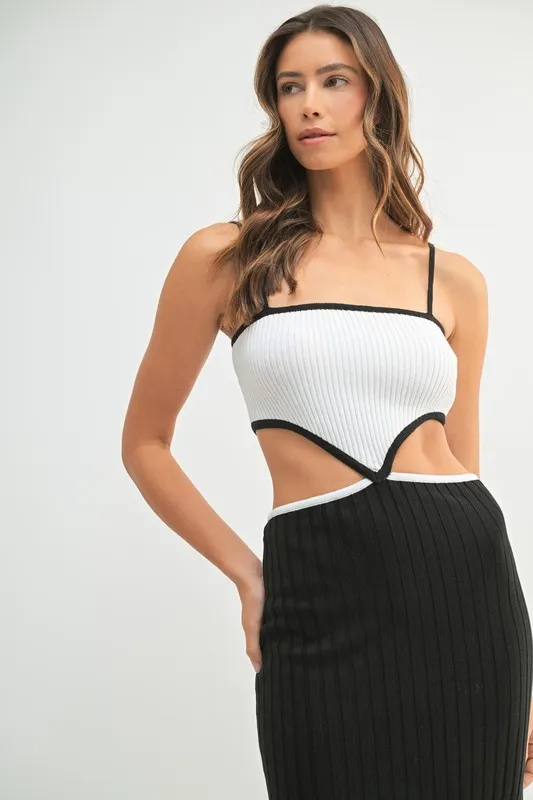 Ribbed Knit Color Block Cutout Midi Dress, image 10