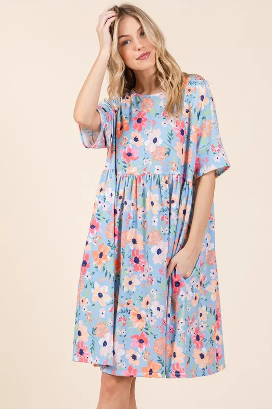 Floral Shirred Dress with Pockets, image 5