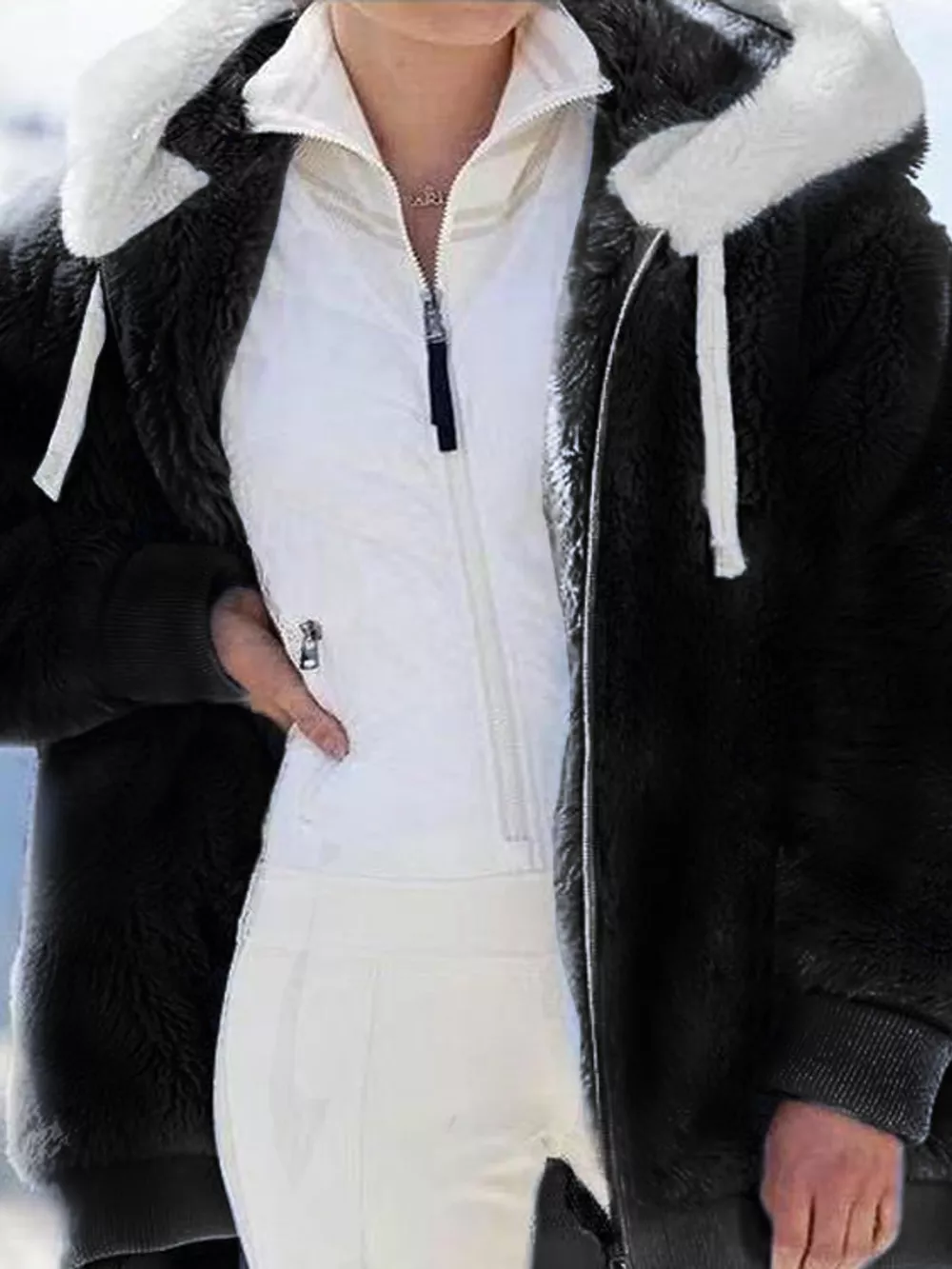 Full Size Faux Fur Zip Up Hooded Outerwear Plus Size, image 6