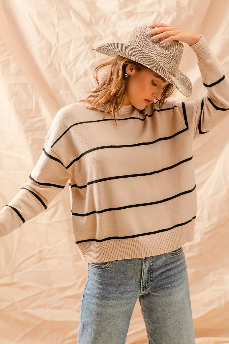 Stripe Crew Neck Basic Essential Sweater, image 3