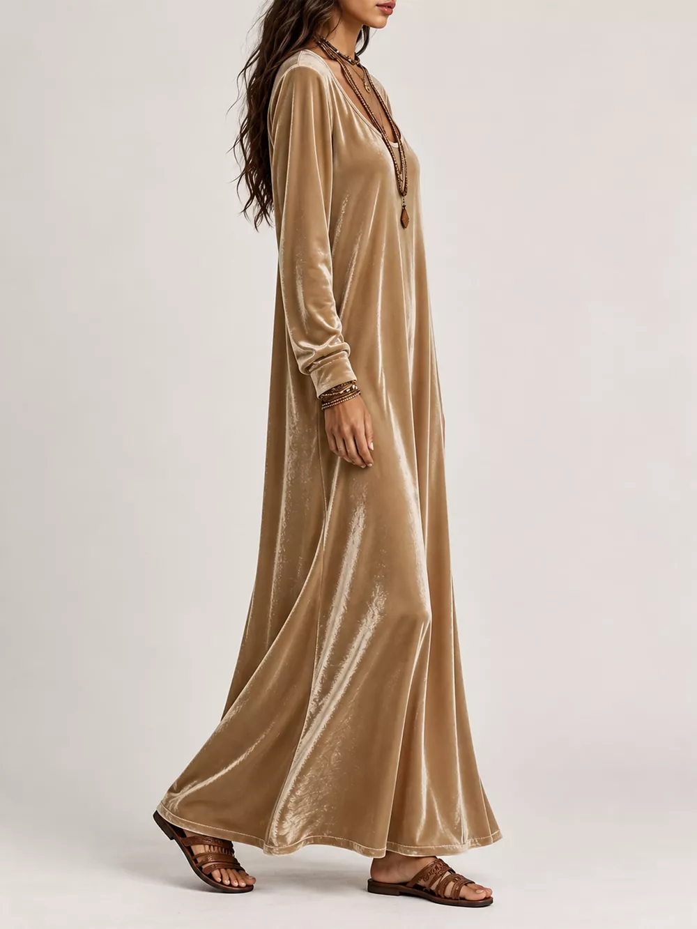 Velvet Long-Sleeve Maxi Dress, image 17