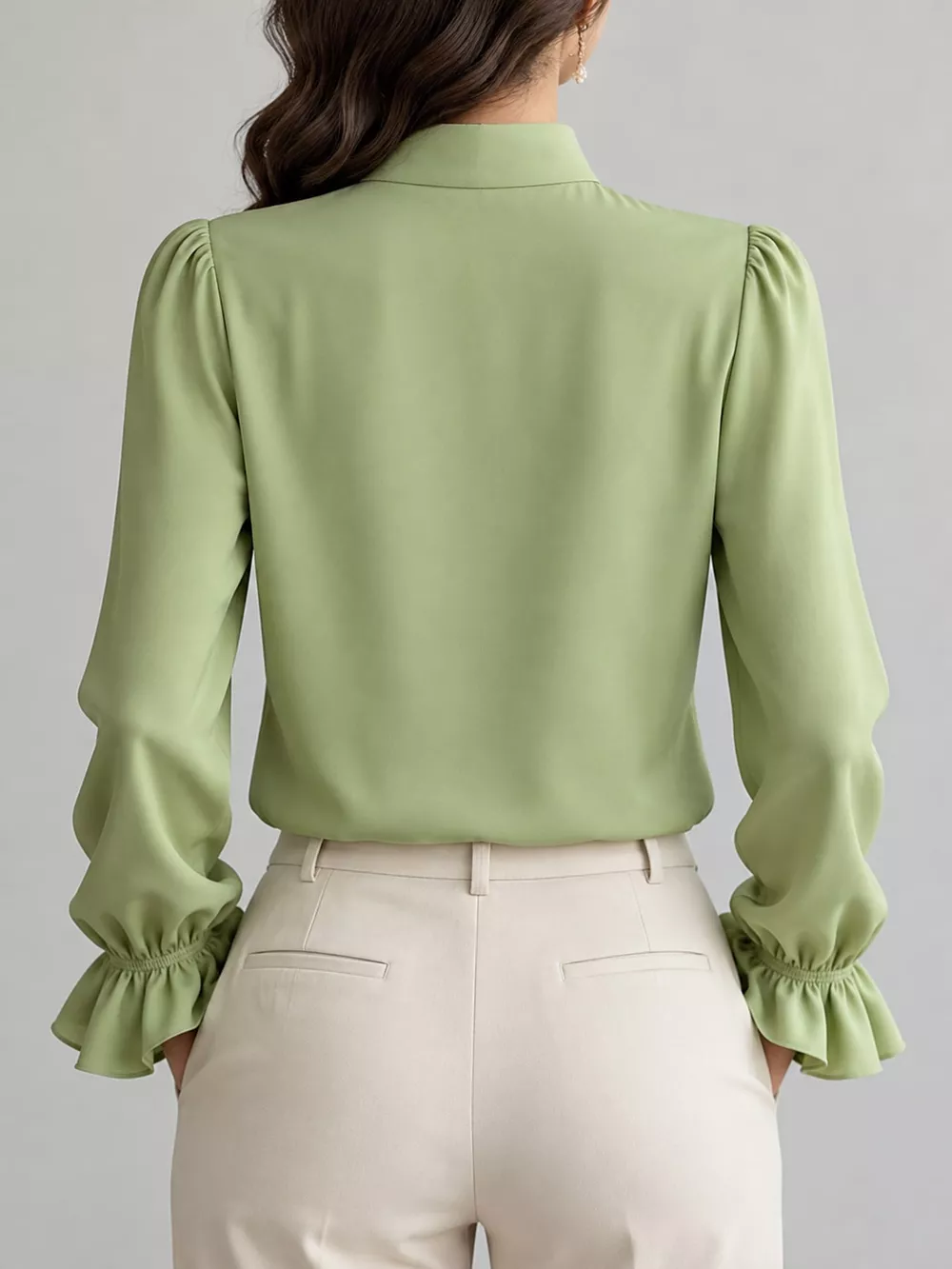 Ruffled Stand-Collar Blouse with Long Lantern Sleeves, image 38