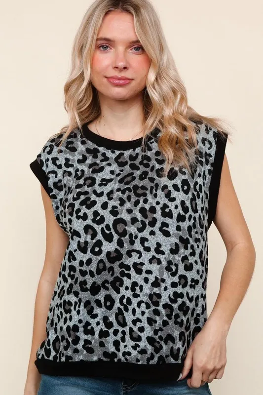 Leopard Print Dolman Cap Sleeve Knit Top, image 4