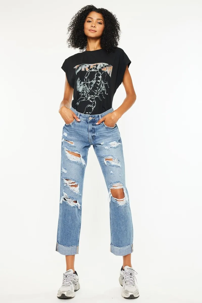 Mid Rise Distressed Boyfriend Fit Jeans, image 6