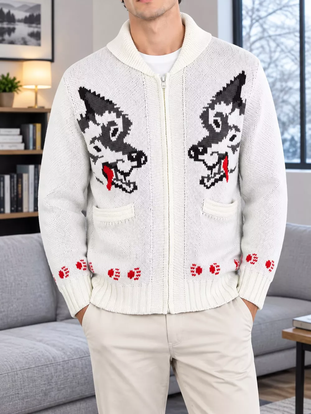 Men's Full Size Animal Chunky Knit Zip-Up Cardigan Plus Size, image 39