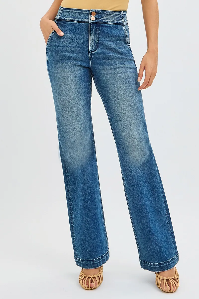 Full Size Tummy Control High Rise Bootcut Jeans with Double Button Waistband Plus Size, image 5