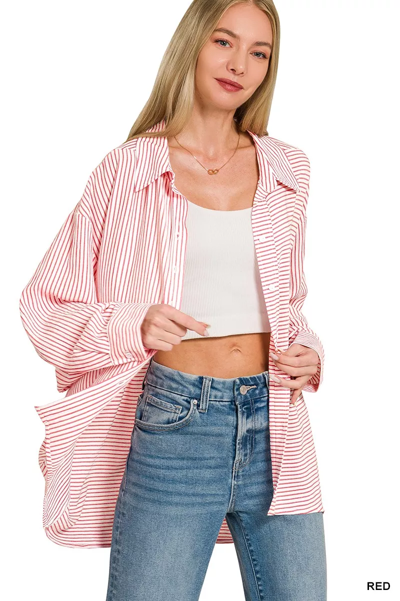 Woven Stripe Button Down Shirt, image 3