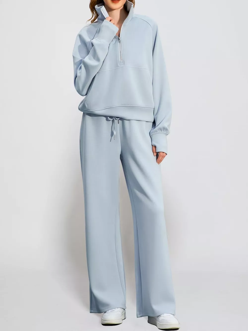 Half-Zip Sweatshirt and Wide-Leg Pants Set, image 29