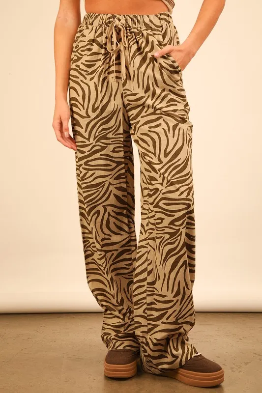 Animal Print Linen Wide Leg Pants, image 2