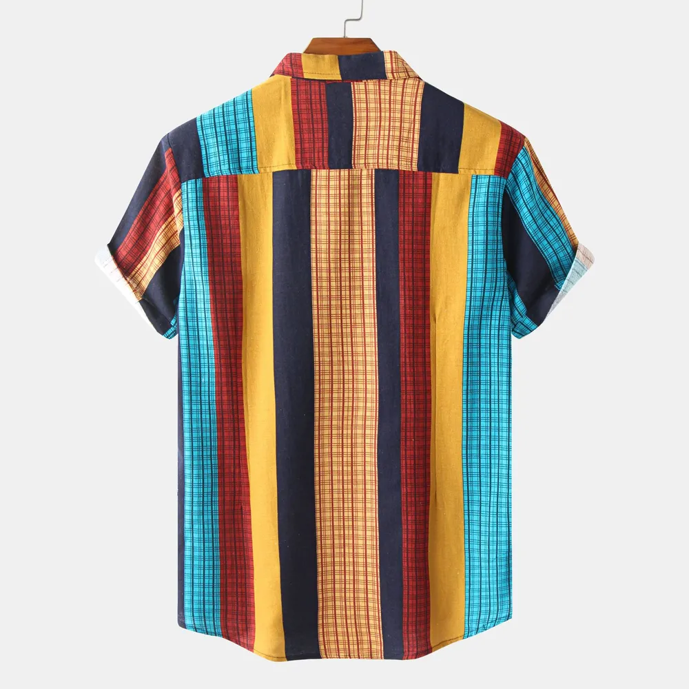 Men's Plus Size Multicolor Striped Short Sleeve Button Down Casual Shirt, image 4
