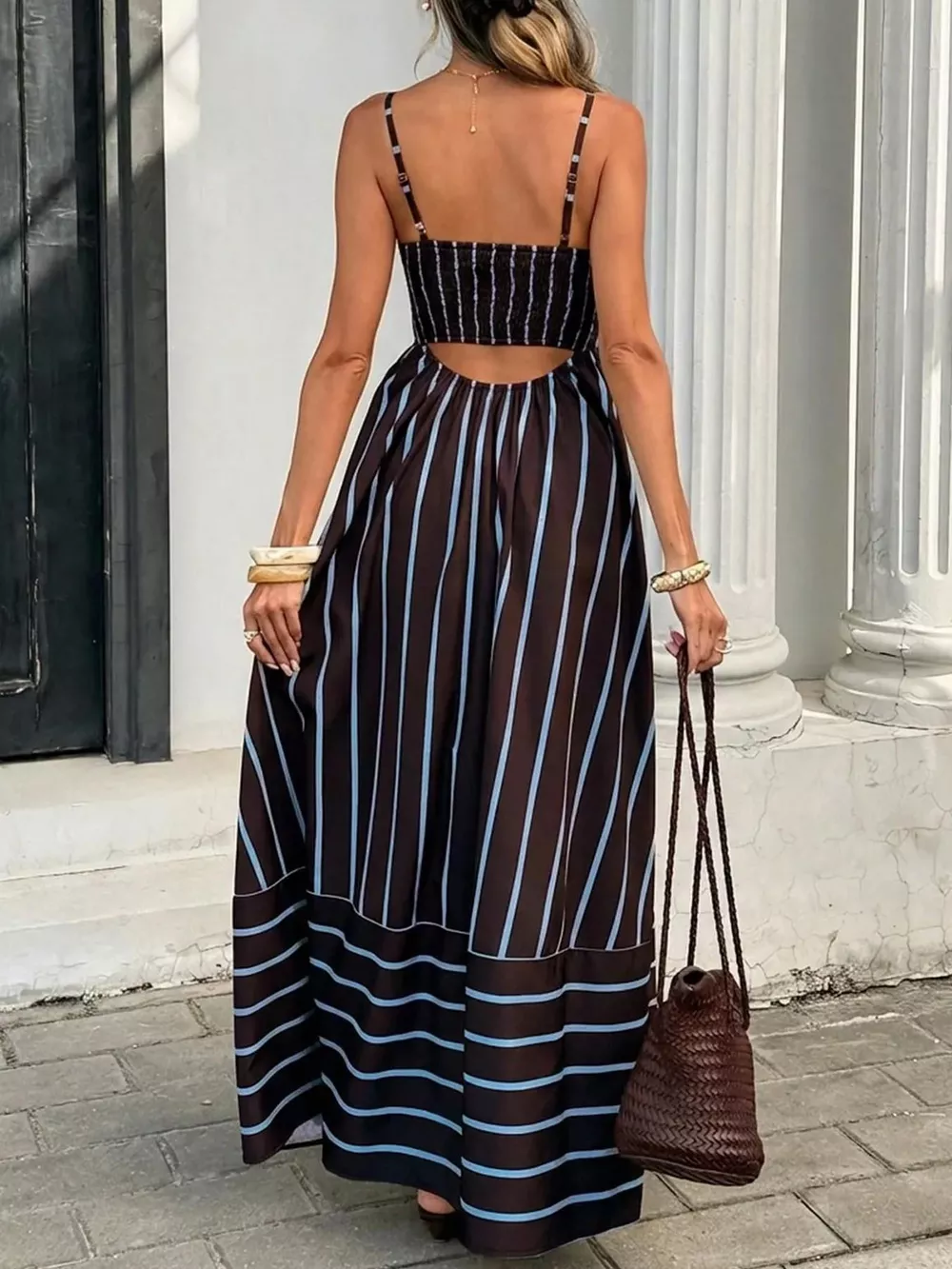 Cutout Back Striped Maxi Dress, image 9