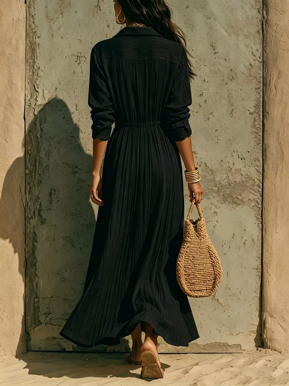 Full Size Textured Button Front Long Sleeve Maxi Dress Plus Size, image 15
