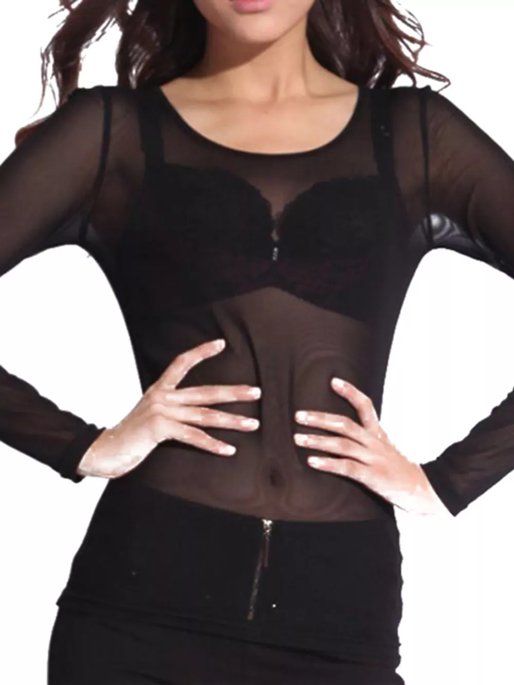 Full Size Sheer Mesh Long Sleeve Top Plus Size, image 3