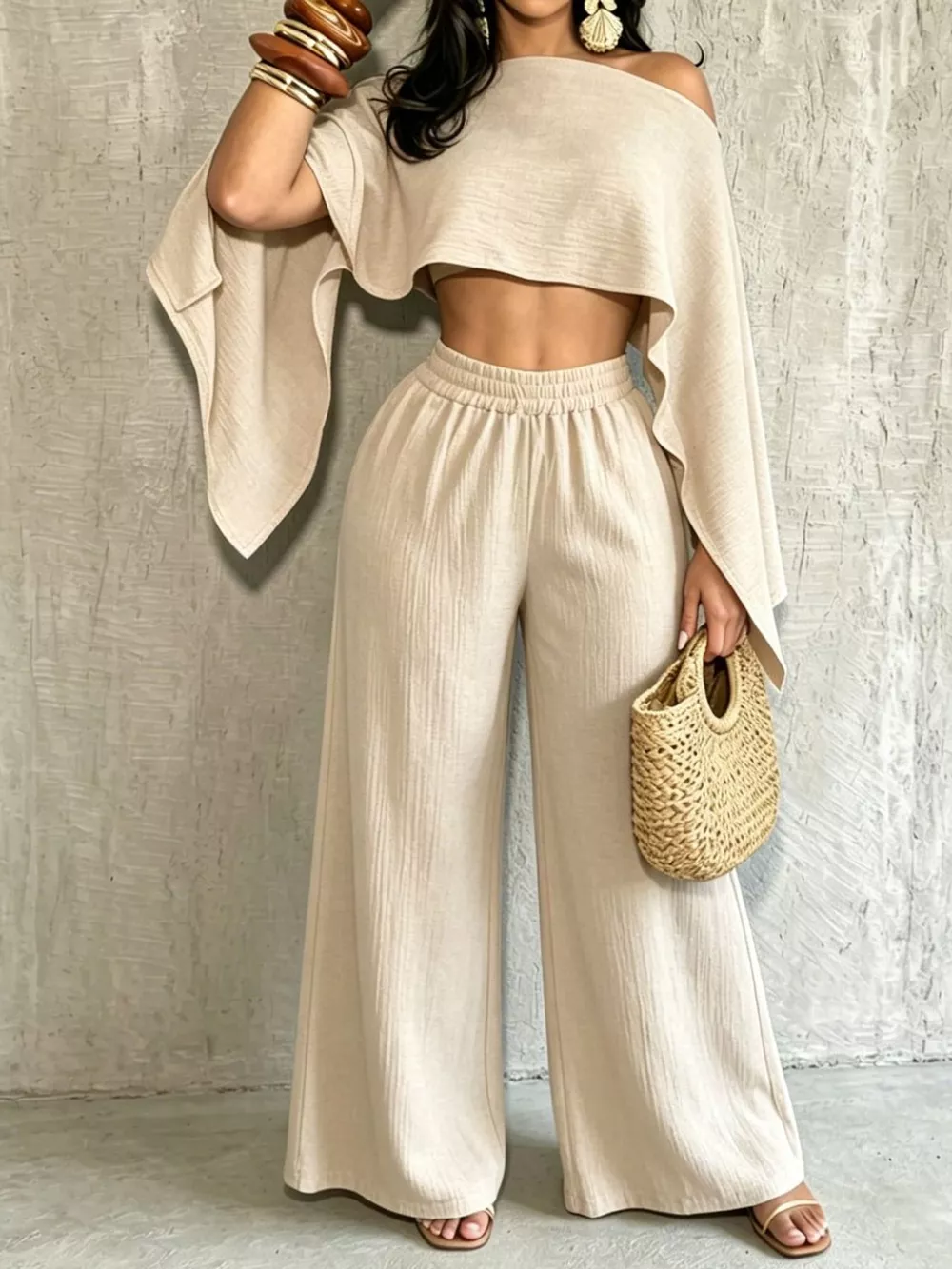 Boat Neck Crop Top and Wide-Leg Pants Set, image 5
