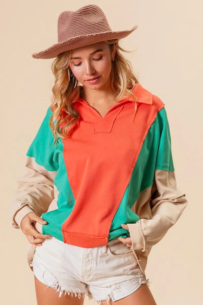 Colorblock Exposed Seam French Terry Sweatshirt, image 8
