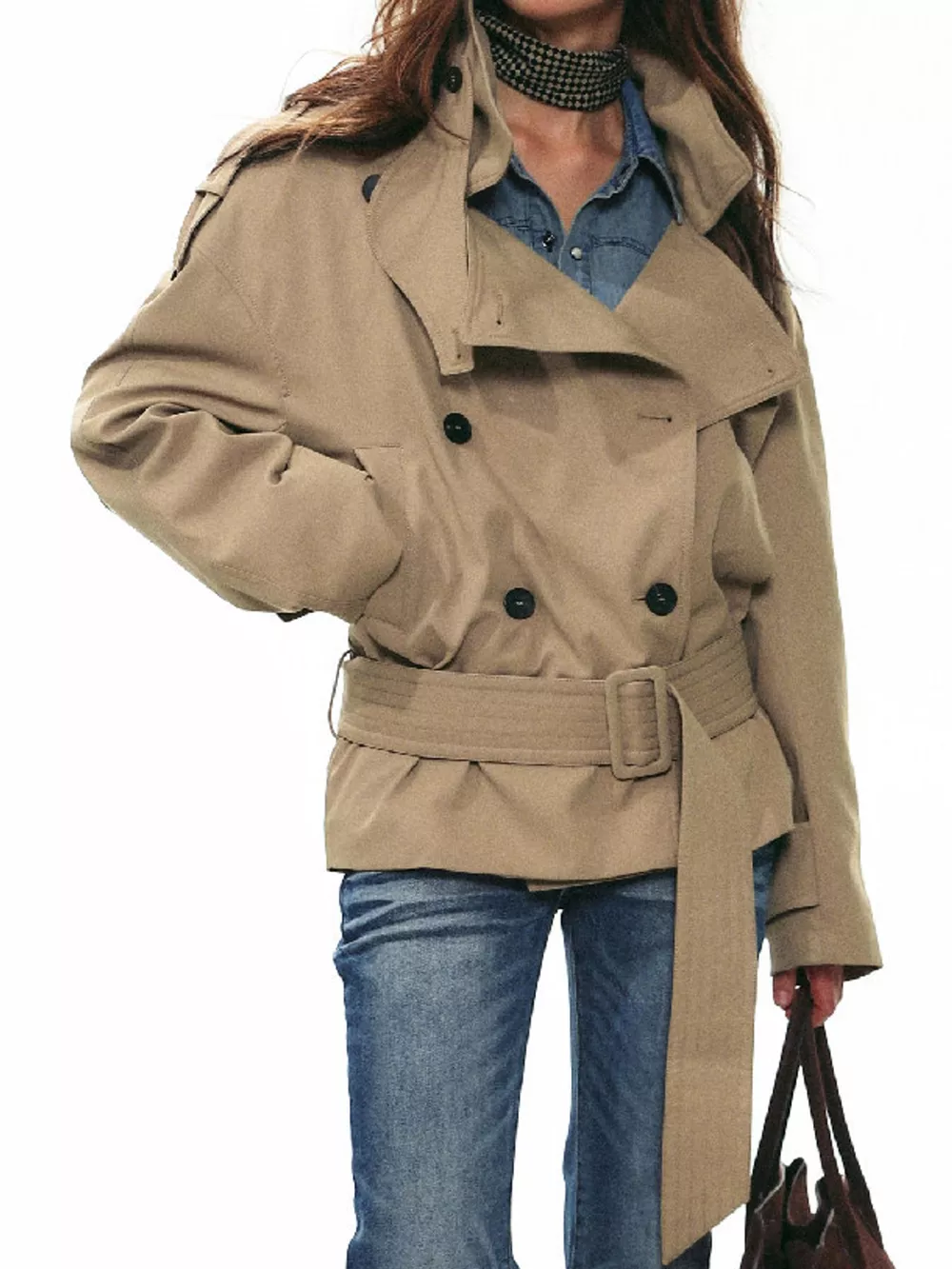 Belted Waist Button Up Trench Jacket, image 10