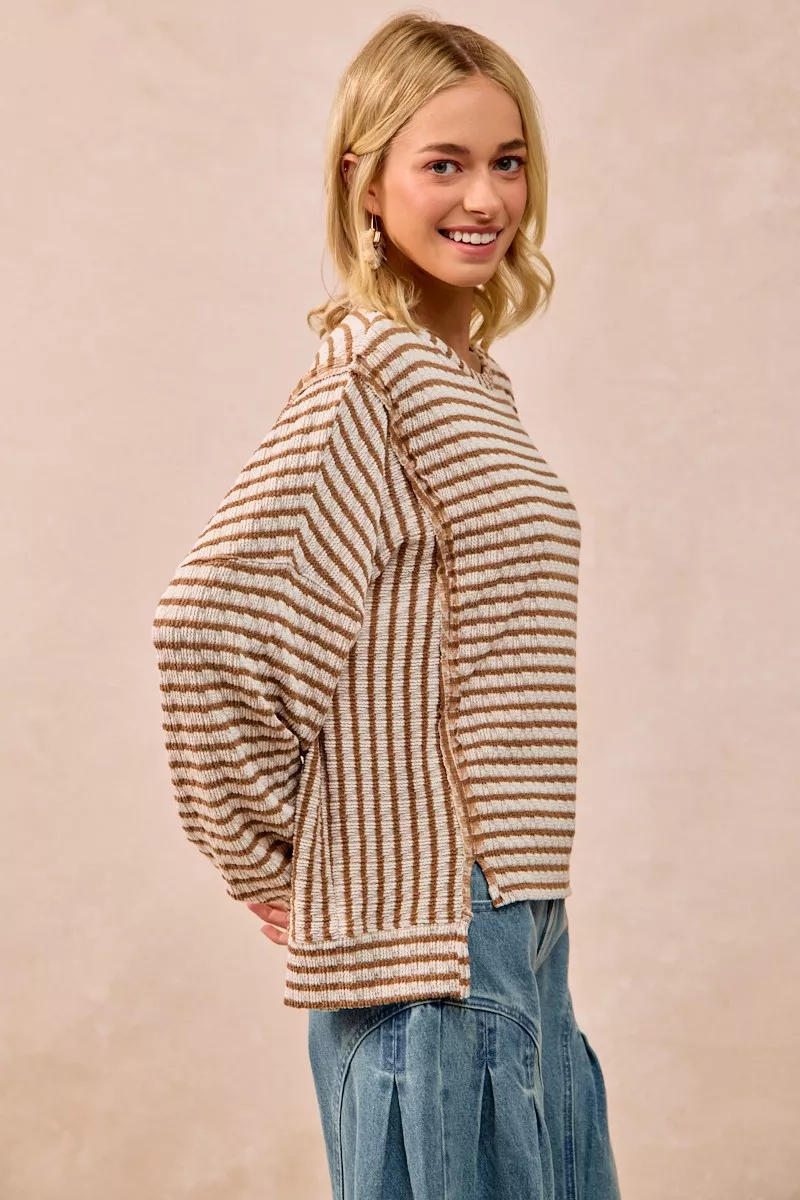 Open Seam Detail Textured Stripe Knit Top, image 4