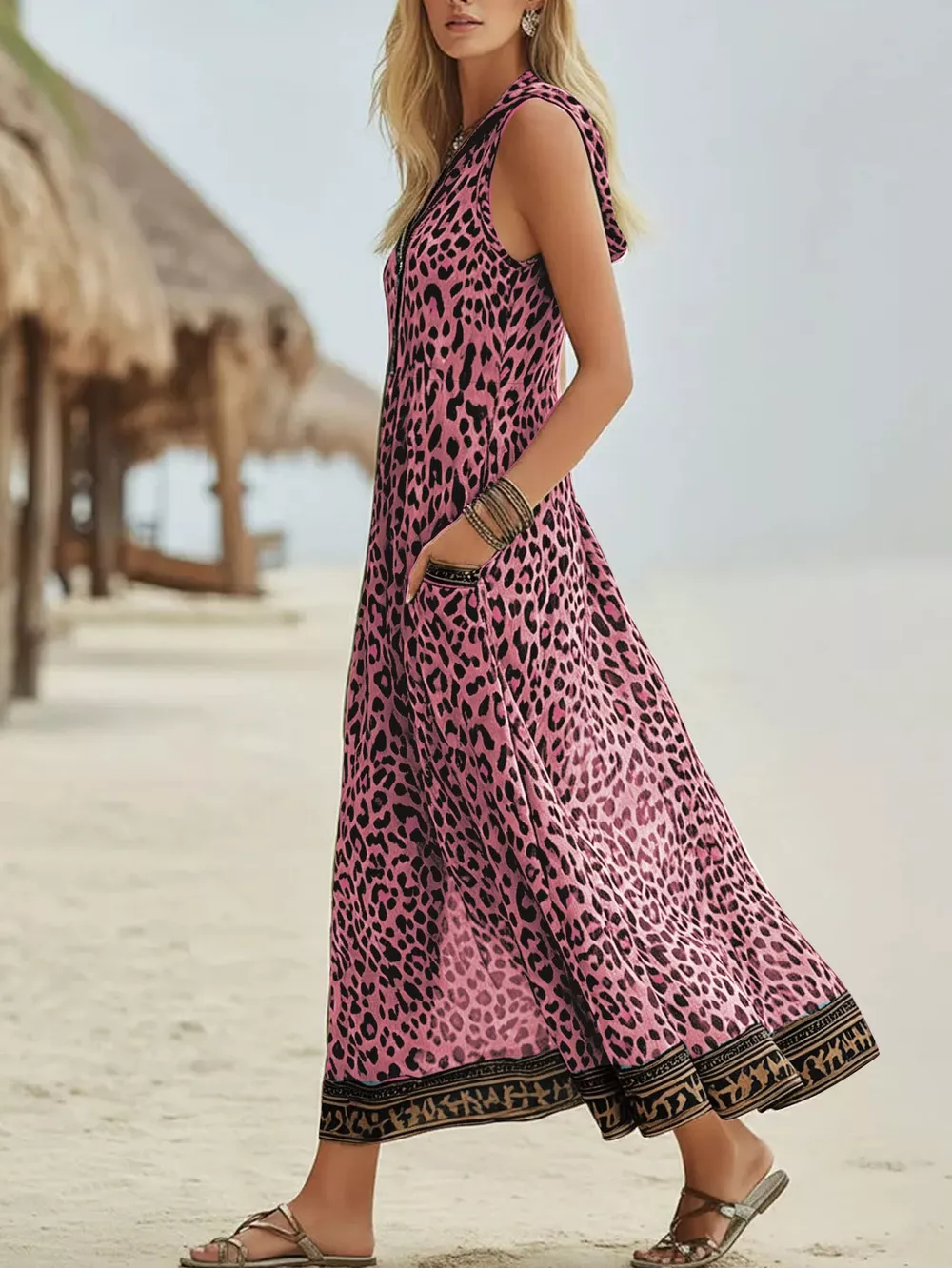 Leopard Zip Front Hooded Dress, image 3