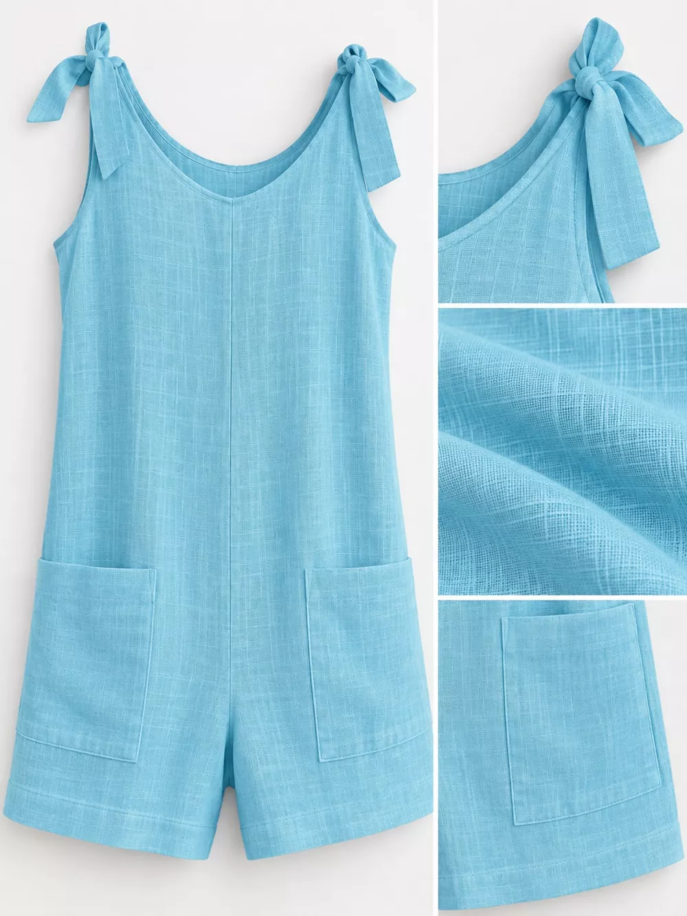 Full Size Tie-Shoulder Romper with Pockets Plus Size, image 10