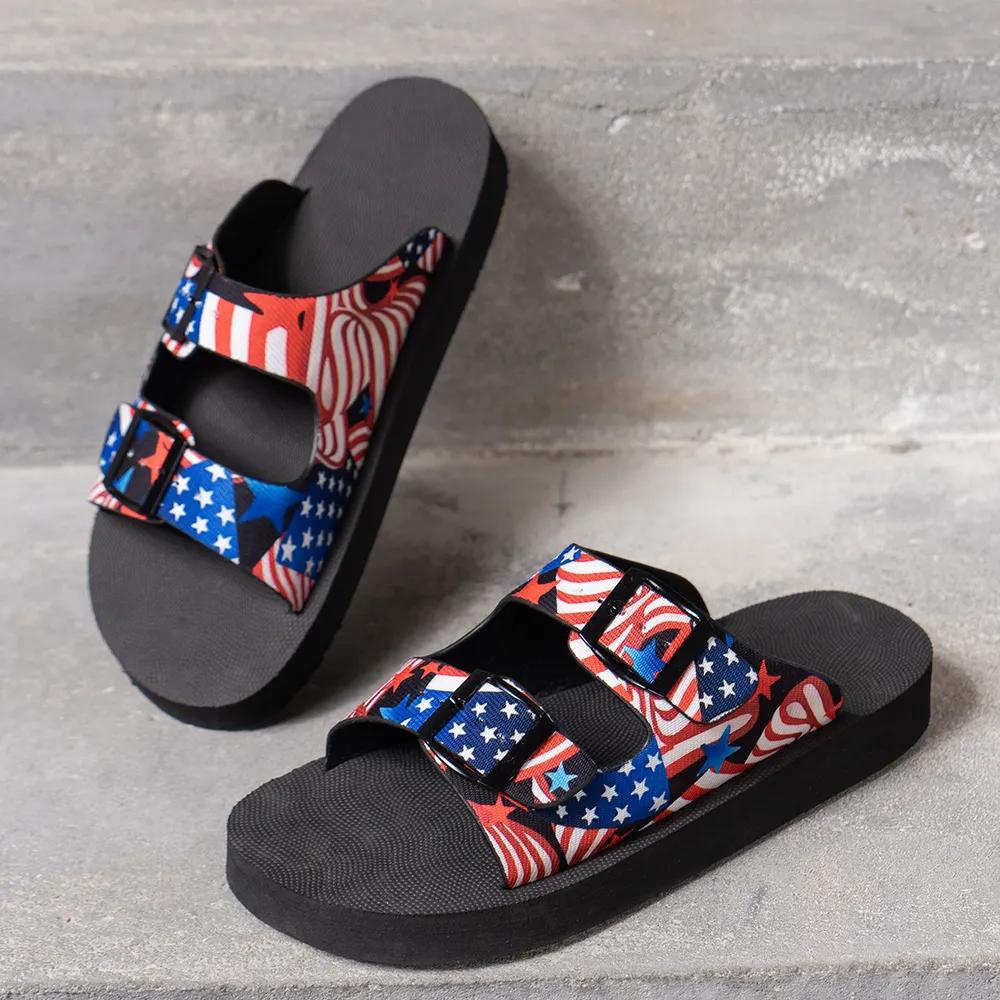 American Flag Patriotic Double Strap Sandals