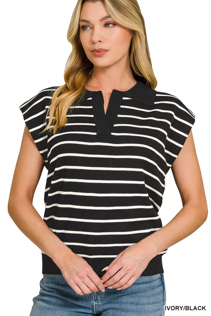 Viscose Striped Collared Sweater Vest, image 4