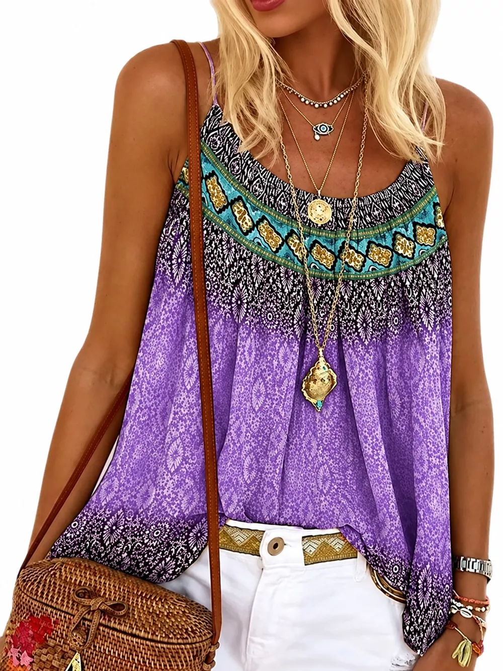 Full Size Printed Scoop Neck Cami Plus Size, image 12