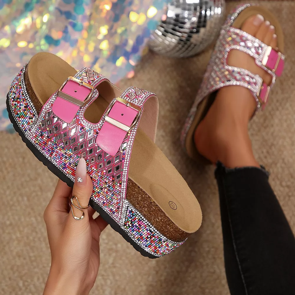 Rhinestone Double Buckle Sandals, image 11