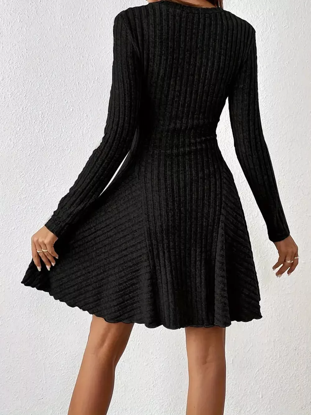 V-Neck Ribbed Knit A-Line Dress, image 8