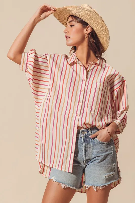 Multicolored Stripe Button Down Shirt, image 11