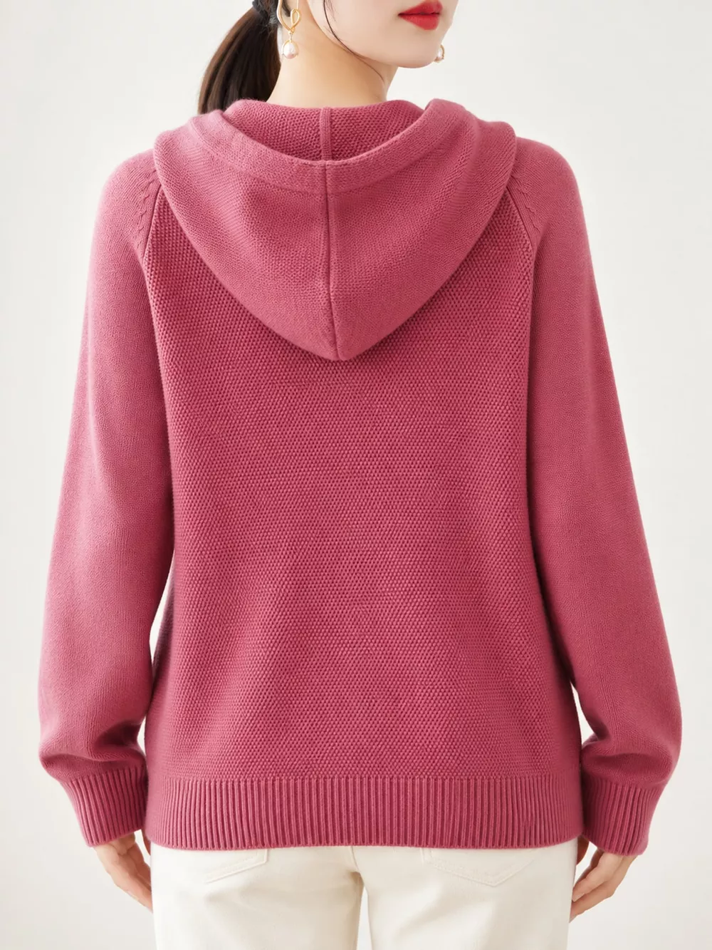 Drawstring Long Sleeve Hooded Knit Sweater, image 42