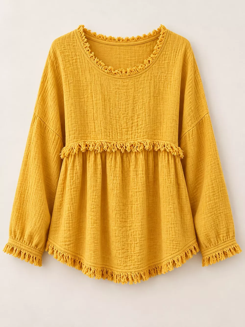 Full Size Frayed Hem Textured Blouse Plus Size, image 20