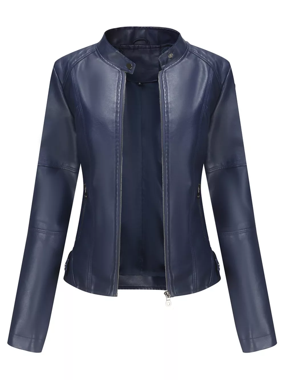 Full Size Slim Fit Faux Leather Moto Jacket Plus Size, image 31