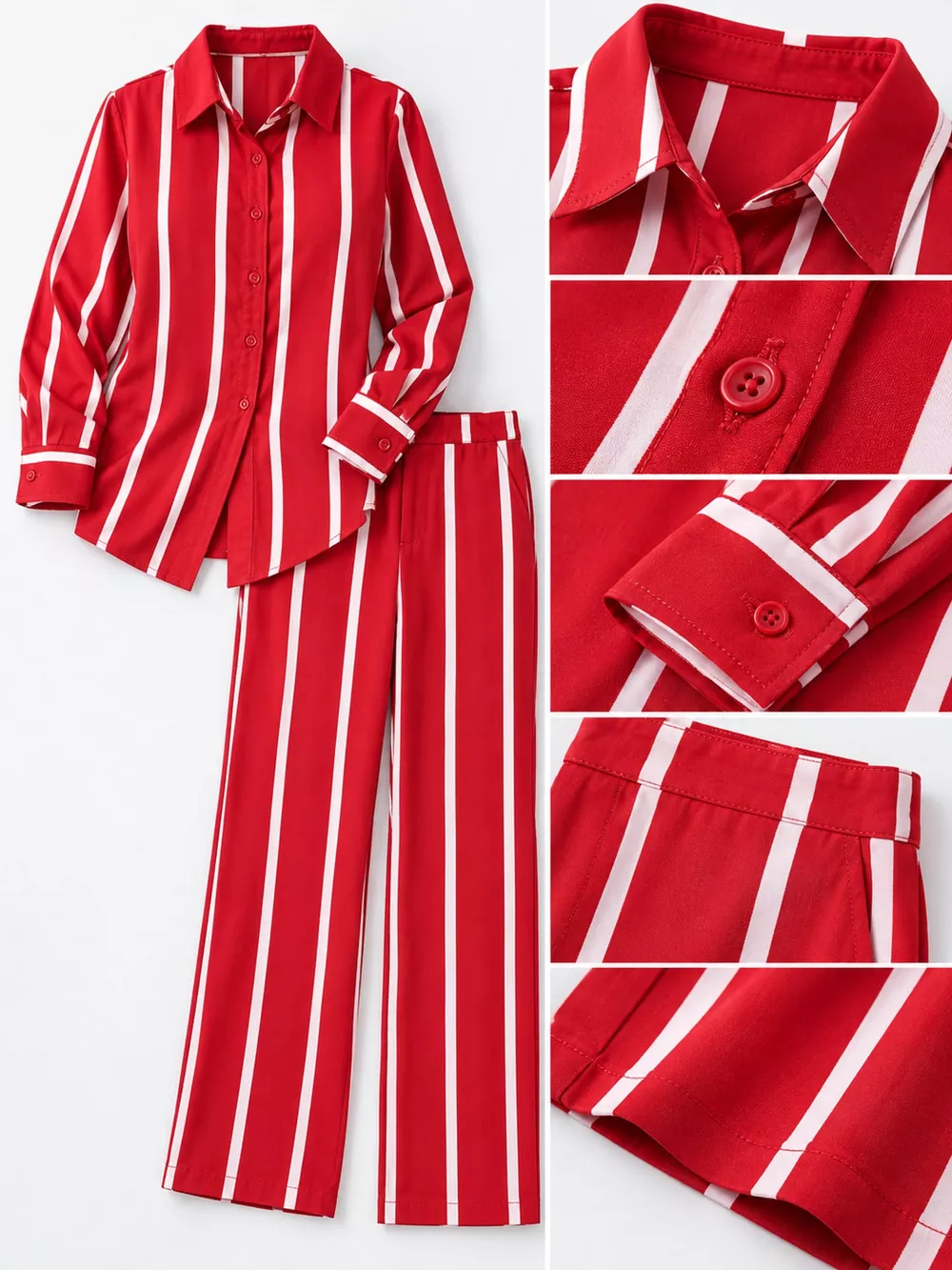 Striped Button-Down Shirt and Wide-Leg Pants Two-Piece Set, image 10