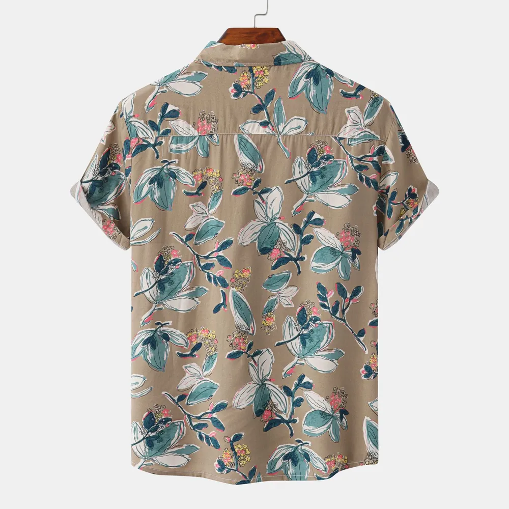 Men's Plus Size Floral Print Short Sleeve Button-Up Shirt, image 4