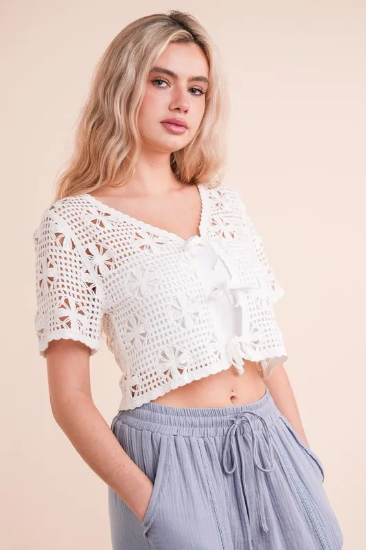 Front Tie Crochet Crop Top, image 4