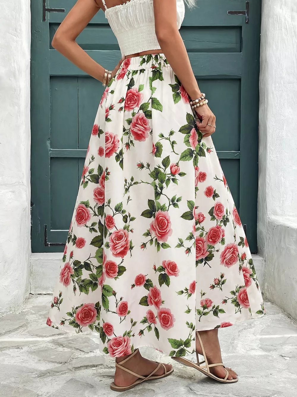Rose Print Flowy Maxi Skirt, image 3