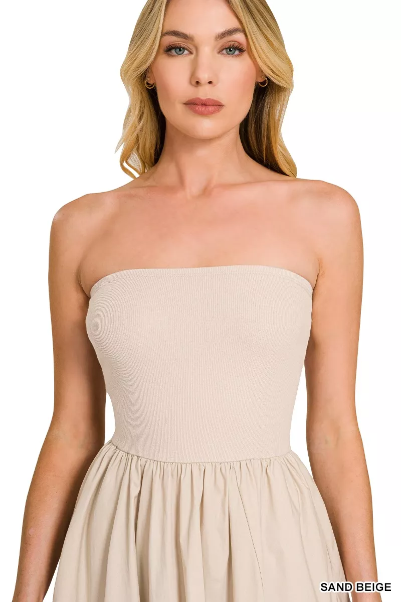 Combined Knit Tube Top Flare Mini Dress, image 4