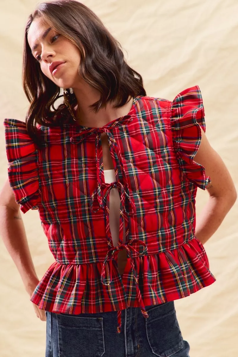 Christmas Holiday Plaid Ruffled Quilt Vest Top, image 12