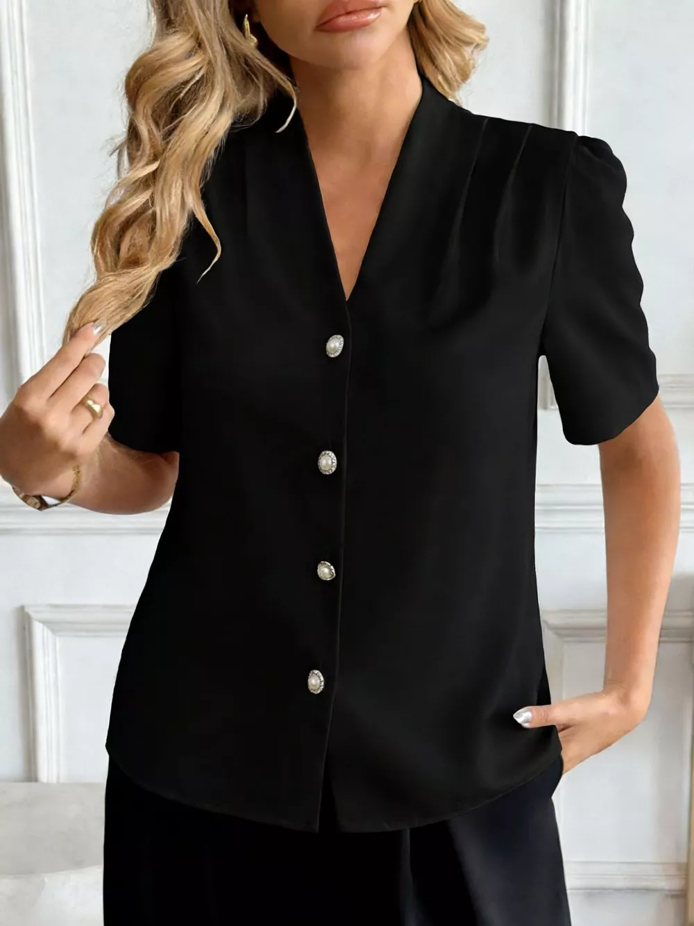V-Neck Button-Down Shirt, image 12