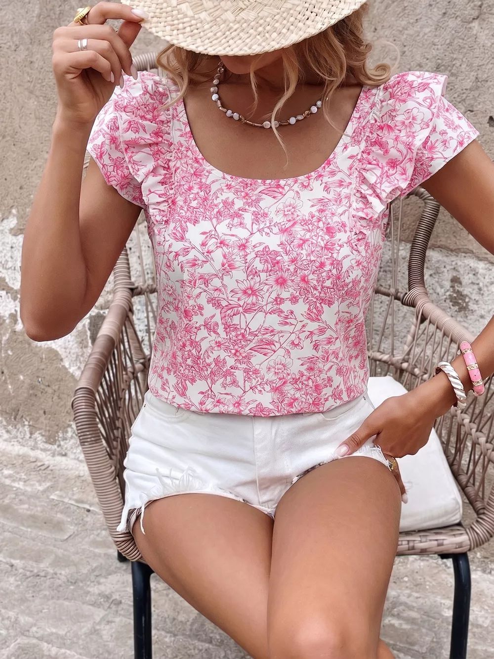 Floral Print Ruffle Sleeve Blouse, image 4
