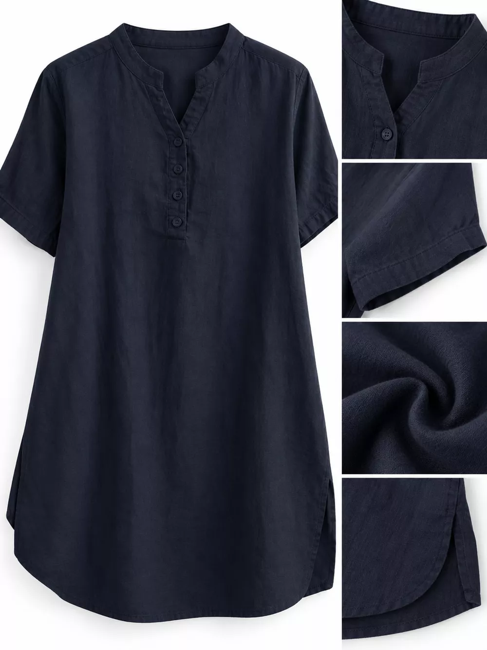 Full Size Notched Short Sleeve Oversize Blouse Plus Size, image 15