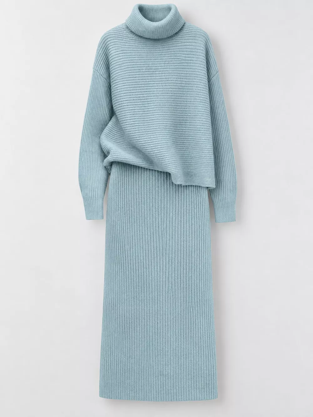 Ribbed Turtleneck Sweater Set with Matching Midi Skirt, image 19
