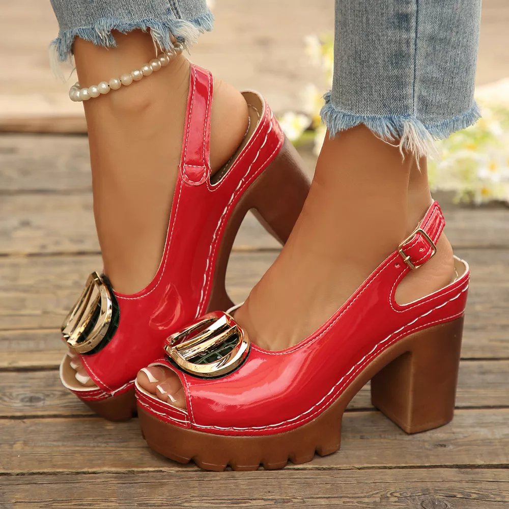 Peep Toe Block Heels Sandals, image 4