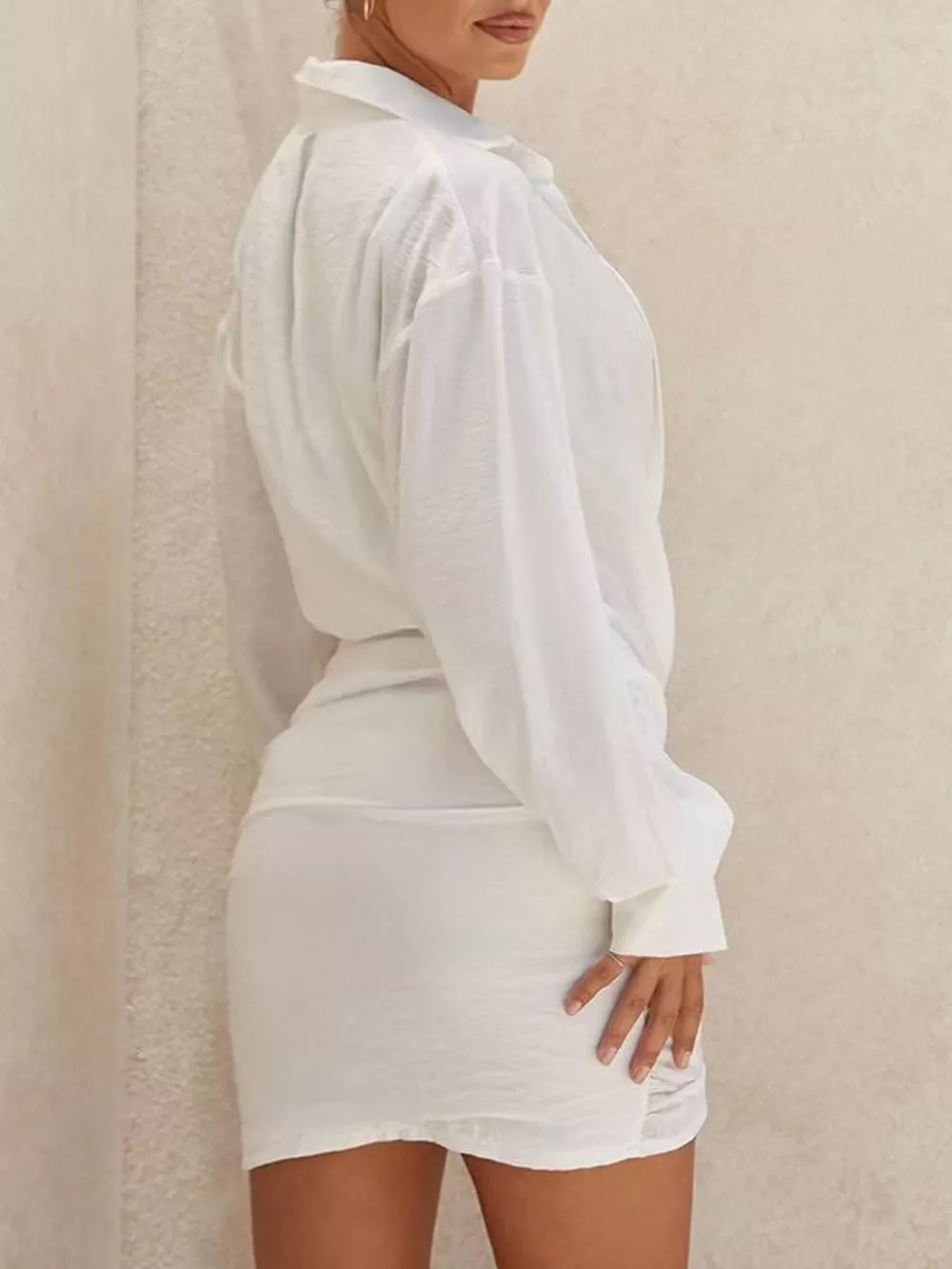 Deep V-Neck Ruched Asymmetrical Mini Dress, image 5