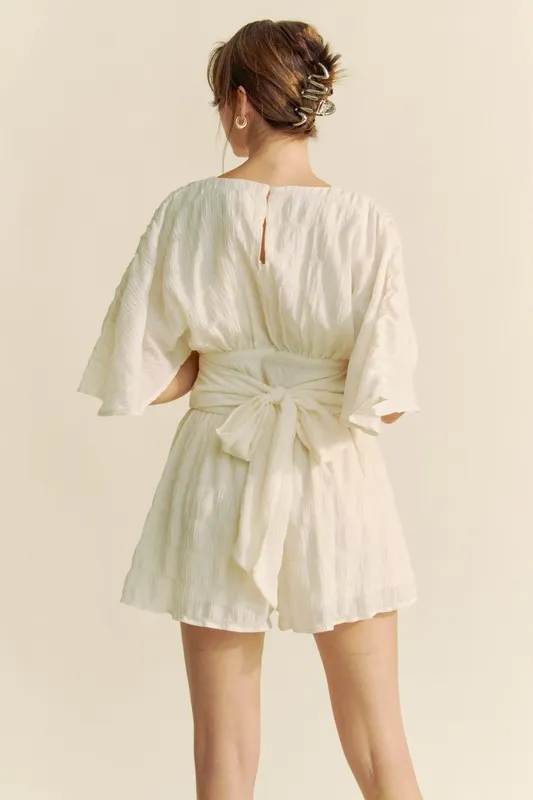Batwing Sleeve Waist Belt Romper, image 3